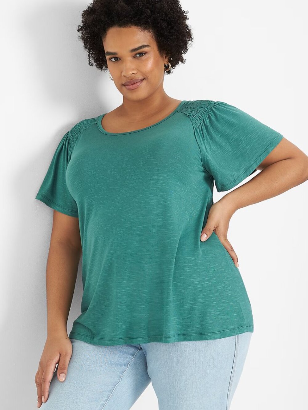 Lane Bryant Swing Flutter Sleeve Tee - Antique Green - 18/20